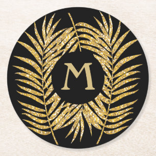 Hemdekretet för tropisk Guld-Glitter-Handflatan-Tr Underlägg Papper Rund