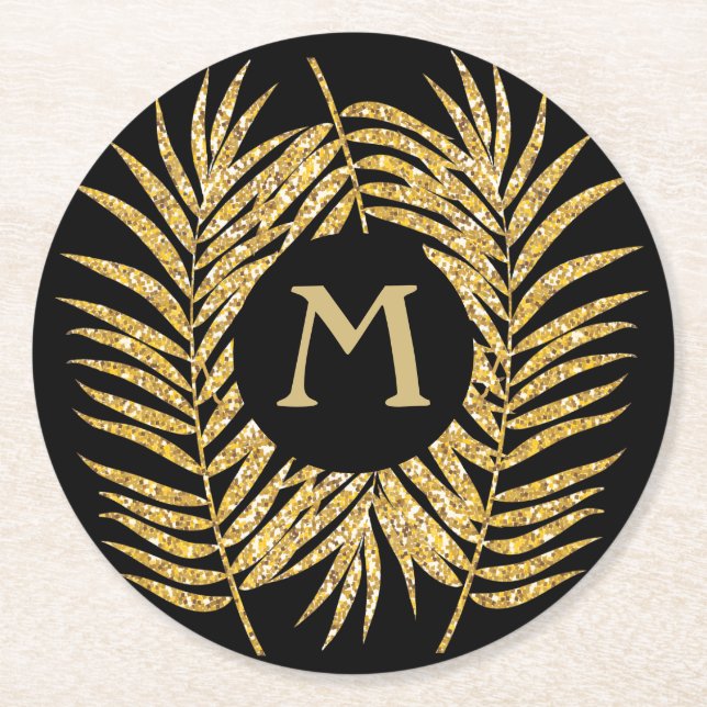 Hemdekretet för tropisk Guld-Glitter-Handflatan-Tr Underlägg Papper Rund (Framsidan)