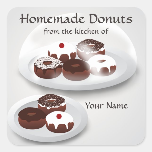 Hememade Donuts-etikett Fyrkantigt Klistermärke (Framsida)