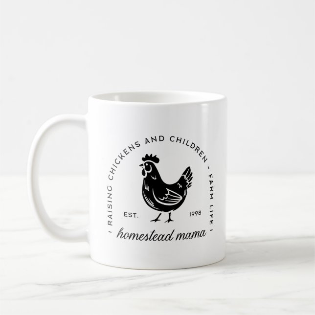 Hemestead mamma som uppfostrar kycklingar och barn kaffemugg (Vänster)