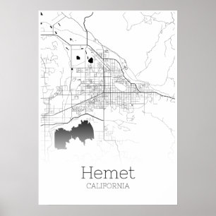 Hemet Karta - Kalifornien - City Karta Poster