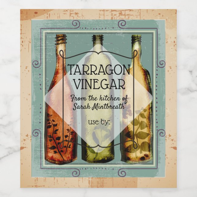 Hemetikett för konservering av olivolja med ättika vinflaska etikett (Singel etikett)