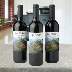 Hemfotohusuppvärmning i vin vinflaska etikett