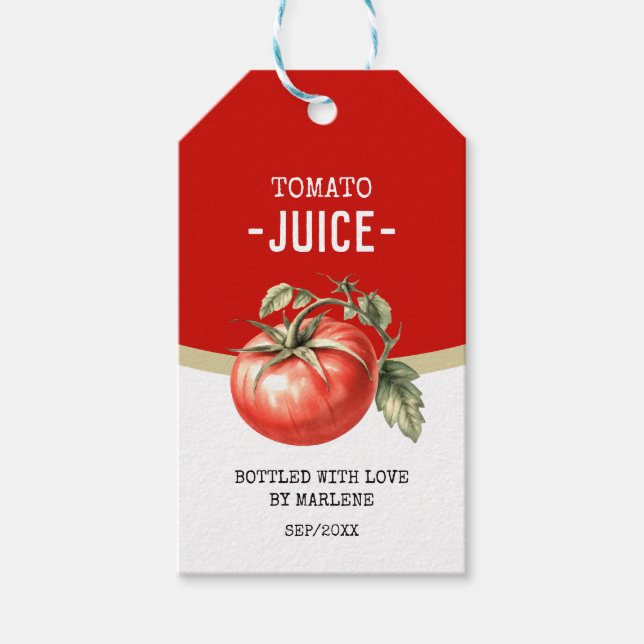 Hemgjort tomatjuice med röd tomat presentetikett (Framsidan)