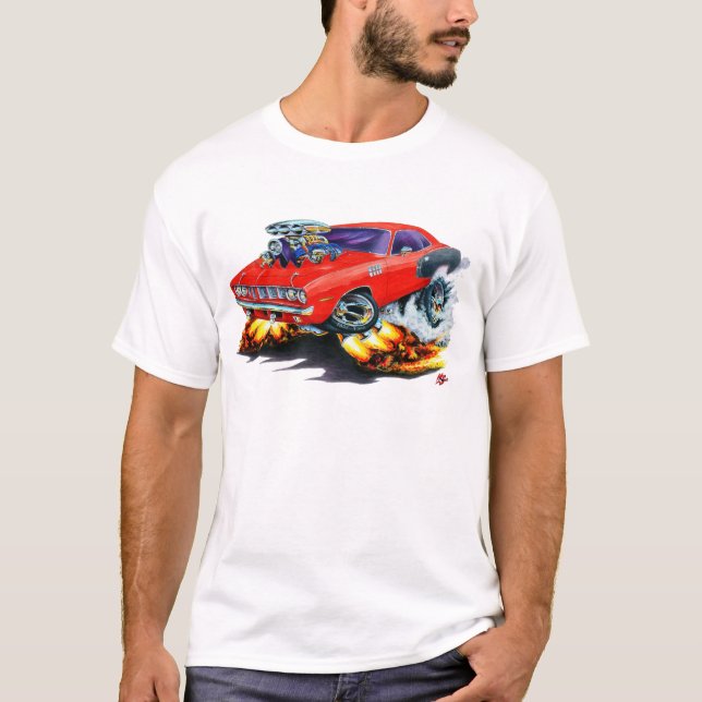 Hemi Cuda röd bil 1971 Tee Shirt (Framsida)