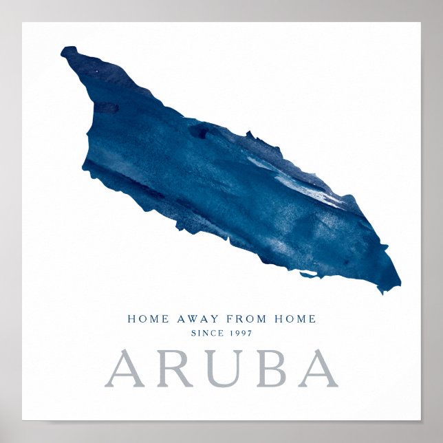 Hemifrån Aruba Island Blue Karta Poster (Framsidan)