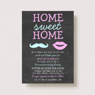 Heminbjudningar för Cute Mustache & Läppar Home Sw Inbjudningar