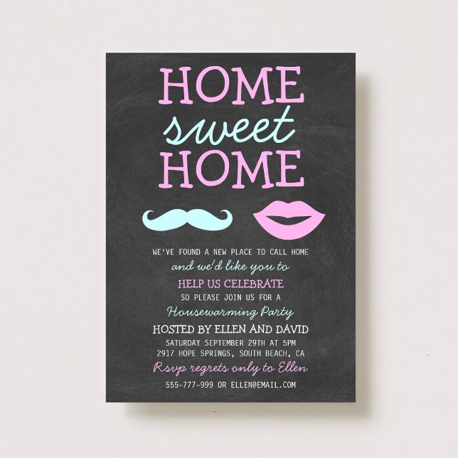 Heminbjudningar för Cute Mustache & Läppar Home Sw Inbjudningar (Skapare uppladdad)