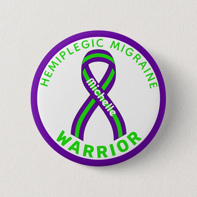 Hemiplegc Migraine Warrior Ribbon White Button Knapp (Framsida)