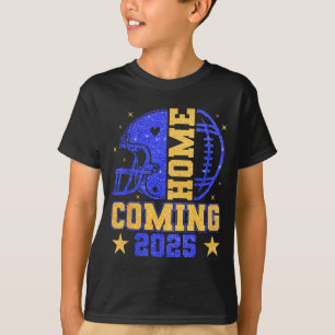 Hemkomst 2025 Hoco Fotboll Mama Flicka Blå Guld T Shirt