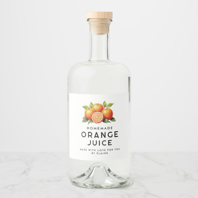Hemlagad apelsinjuice med apelsiner och blad spritflaskor etikett (Framsida)