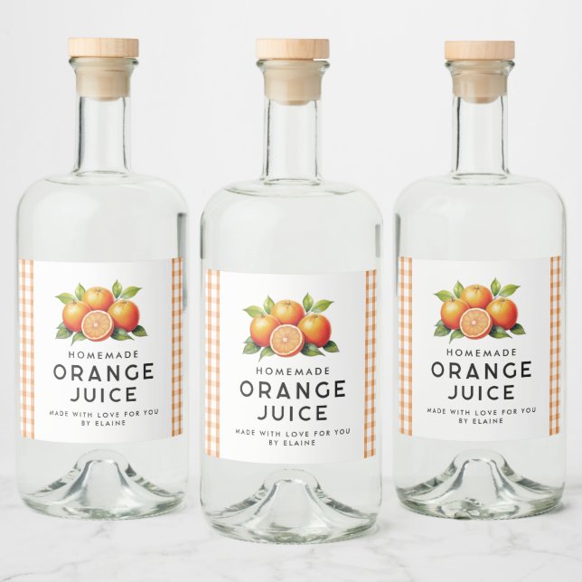 Hemlagad apelsinjuice med apelsiner och blad spritflaskor etikett (Flaskor)
