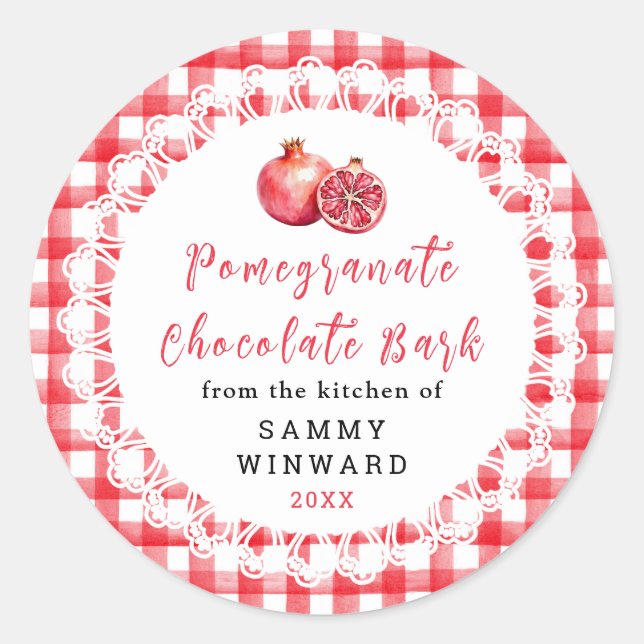 Hemlagad Granatäpple Chokladbark Etikett (Framsida)