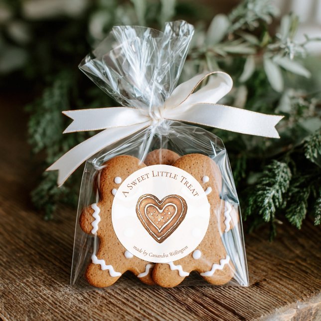Hemlagad julbakpresent  runt klistermärke (Gingerbread Heart Cookie Gift Sticker)