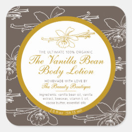 Hemlagad kroppslotion produkt vanilj brun fyrkantigt klistermärke