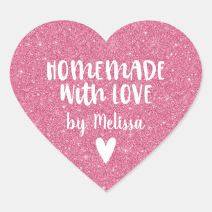 Hemlagad Med Kärlek Rosa Glitter Hjärtformat Klistermärke