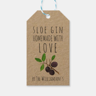 Hemlagad med kärlek Slån Gin Kraftpapper Presentetikett