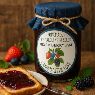 Hemlagad Mixed Berry Jam Etagerlabelark Runt Klistermärke
