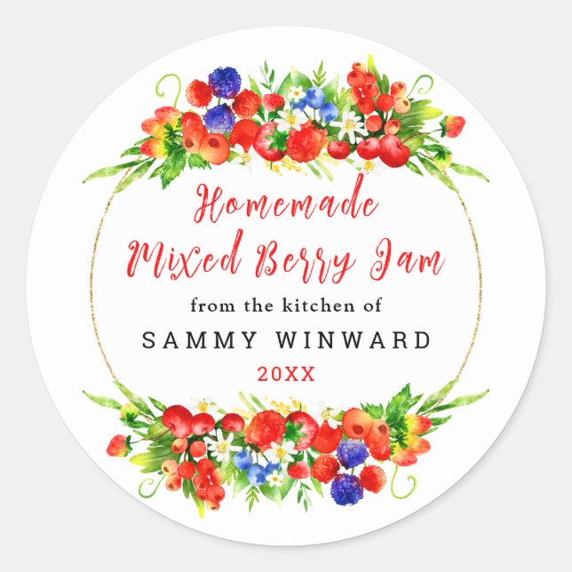 Hemlagad Mixed Berry Sylt Etikett för Konservering (Framsida)