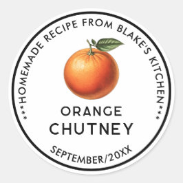 Hemlagad orange chutney konserveringsetikett runt klistermärke