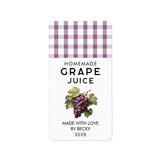 Hemlagad röd druvsjuice konserveringsetikett adressetikett (Framsidan)