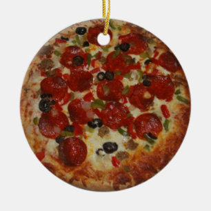 Hemlagad sidprydnad för Pizza Julgransprydnad Keramik