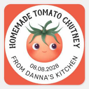 Hemlagad Tomat Chutney etikett med baby tomat