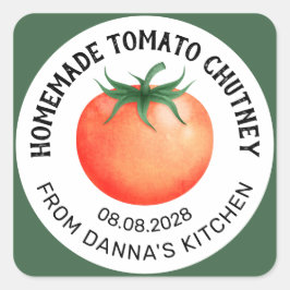 Hemlagad Tomat Chutney etikett med röd tomat