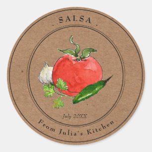 Hemlagad tomat salsas etikett i kraftpapper