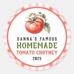 Hemlagad tomatchutney med röda tomater från tomato runt klistermärke