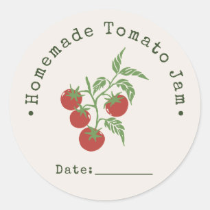 Hemlagad Tomatjam Konserveringsdatum Mörkröd Runt Klistermärke