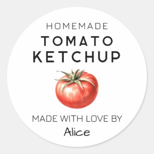 Hemlagad tomatketchup-etikett runt klistermärke