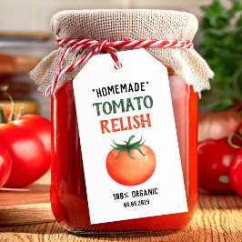 Hemlagad tomatrelish med rött tomatdesign presentetikett