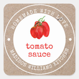 Hemlagad TomatSås Konserveringsetikett Fyrkantigt Klistermärke