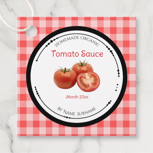 Hemlagad Tomatsous Etikett Med Ingredienser (Framsida)