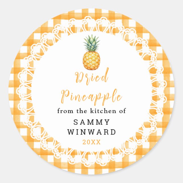 Hemlagad Torkad Ananas Snabbmat Etikett (Framsida)