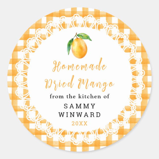 Hemlagad Torkad Mangosnack Etikett (Framsida)