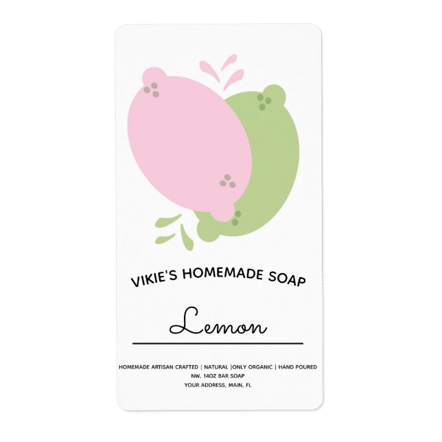 Hemlagad Tvål Företag Citron Lime Rosa Fraktsedel (Framsidan)