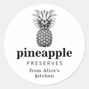 Hemlagade ananas-konserver på svart och vitt runt klistermärke