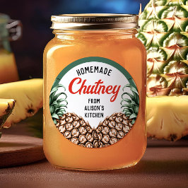 Hemlagade ananaschutney-etiketterna för konserveri runt klistermärke