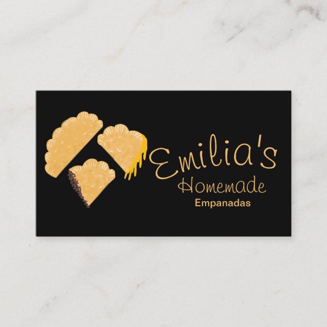 Hemlagade Empanadas Företag Handritad Svart Visitkort (Framsida)