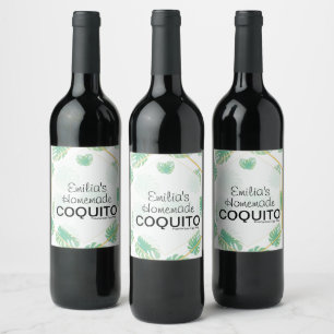 Hemlagat Coquito-recept Palmbladsmönster Vinflaska Etikett