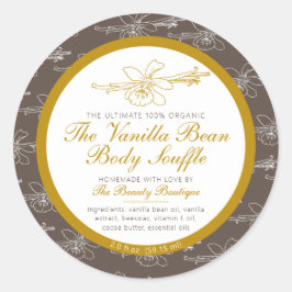 Hemlagat kroppsprodukt vaniljingrediens brun runt klistermärke