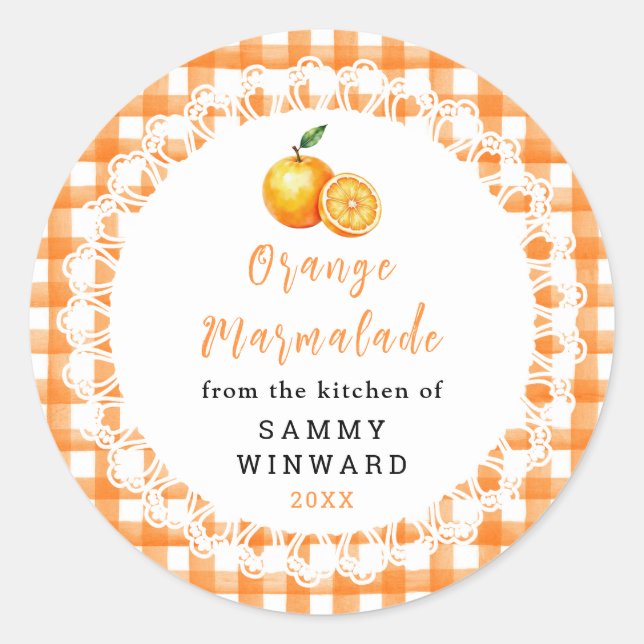 Hemlagd Orange Marmelad Burk Etikett (Framsida)
