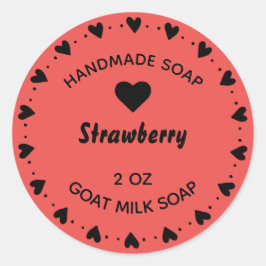 Hemlagd Tvål Rustik Lanthand Hjärtkrans Röd Runt Klistermärke