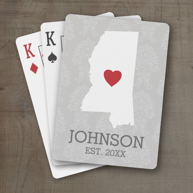 Hemland Karta Art Anpassat namn Mississippi Casinokort (Personalized Playing Cards with a State Map, Movable Heart and Name)