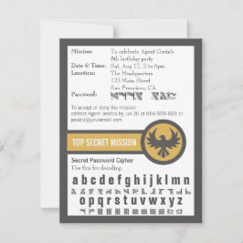Hemlig agentfödelsedagsfest för lösenord inbjudningar