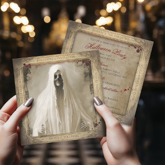 Hemlig Creepy Ghost QR Code Vuxen Halloween Inbjudningar