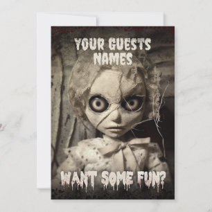 Hemlig doll Creepy Vuxen Halloween fest Inbjudningar