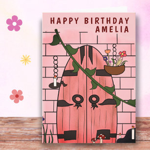 Hemlig Door Fairy Tale Teckning Girl Birthday Kort